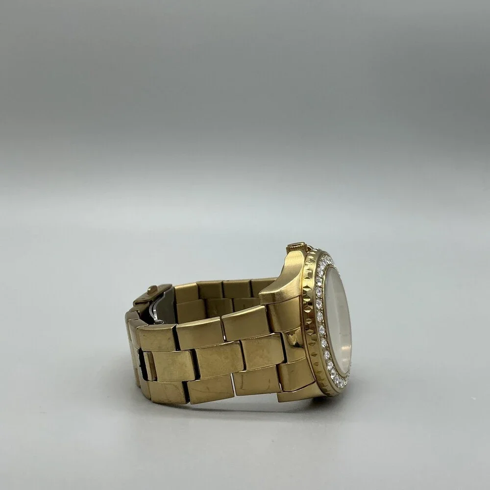 Guess U12005L1 Womens Watch 37mm Gold Tone Crystals Day Date New Battery 6.25
